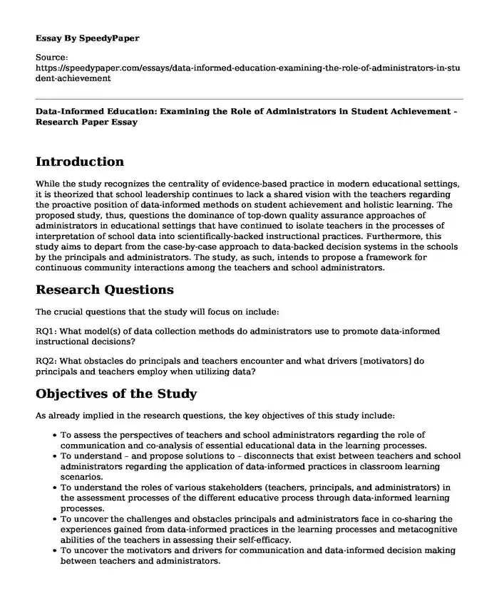 Data-Informed Education: Examining the Role of Administrators in Student Achievement - Research Paper