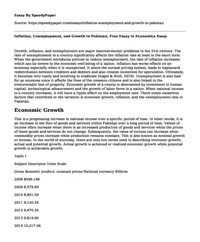 Inflation, Unemployment, and Growth in Pakistan, Free Essay in Economics