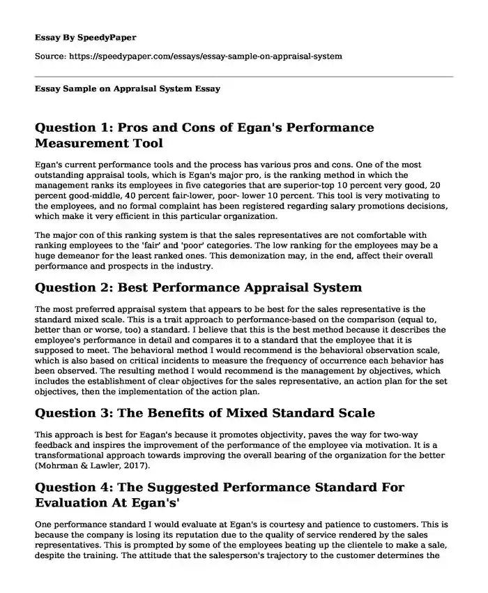 Essay Sample on Appraisal System
