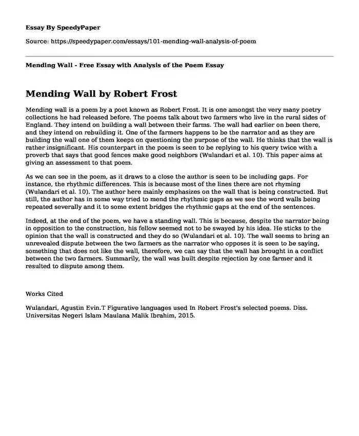 Mending Wall - Free Essay with Analysis of the Poem