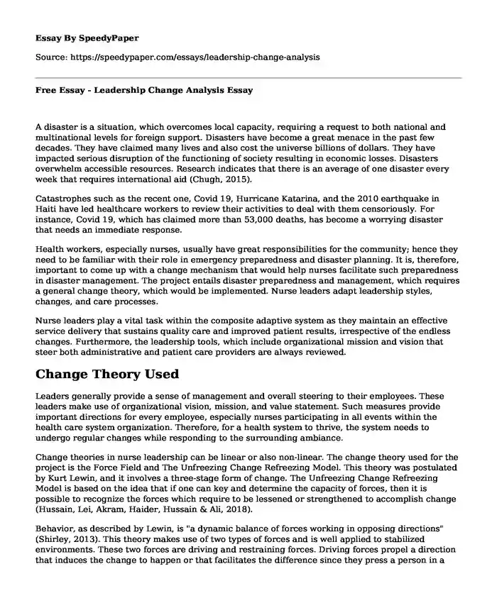 Free Essay - Leadership Change Analysis