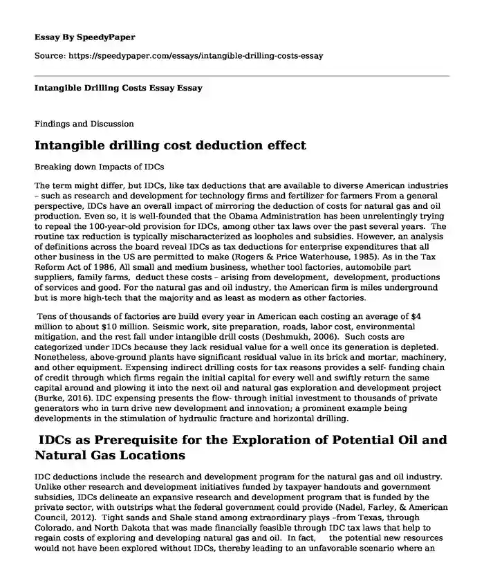 Intangible Drilling Costs Essay