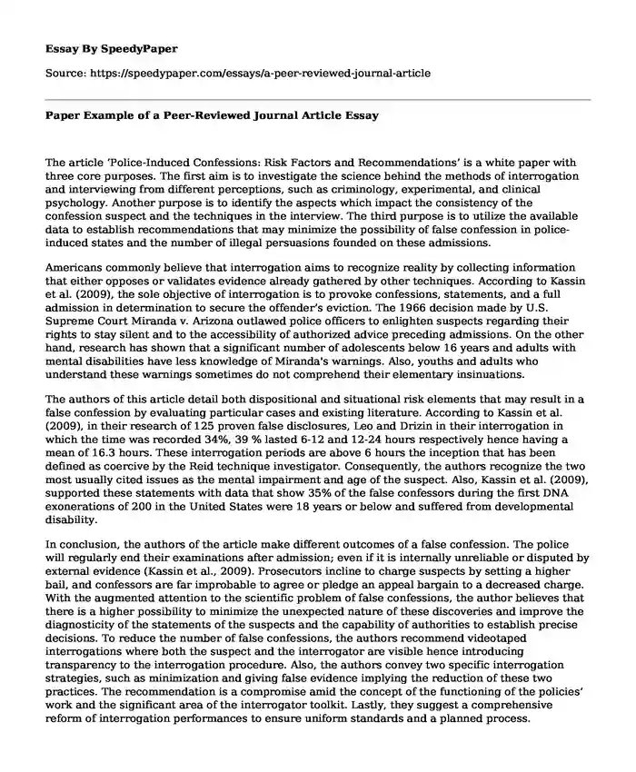Paper Example of a Peer-Reviewed Journal Article