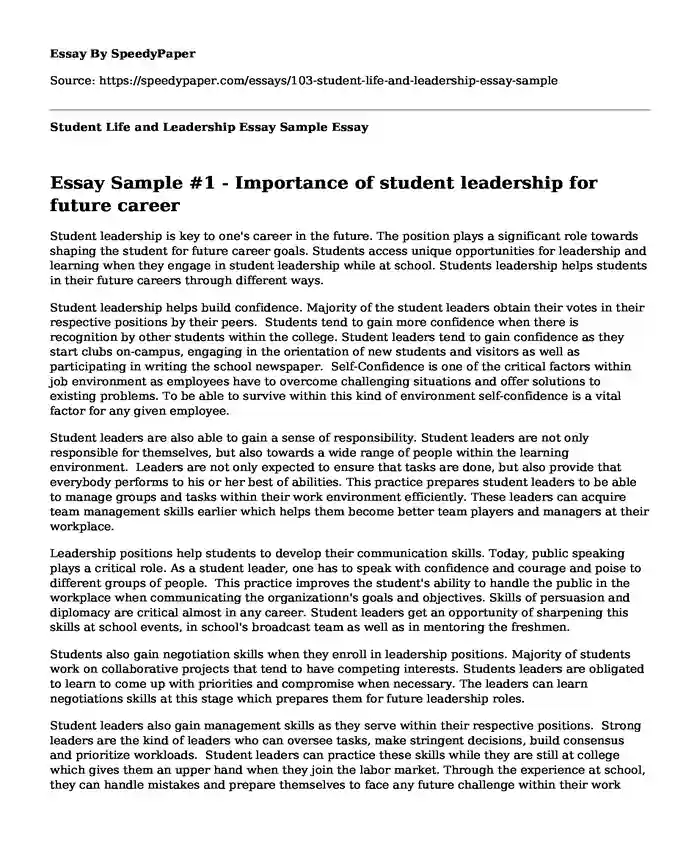 leadership college essay examples