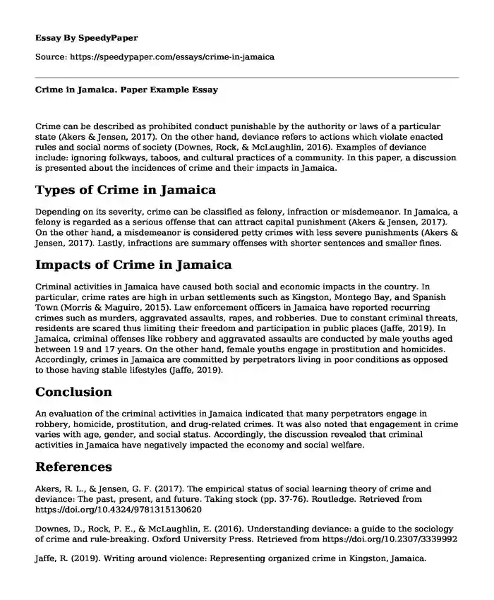 Crime in Jamaica. Paper Example