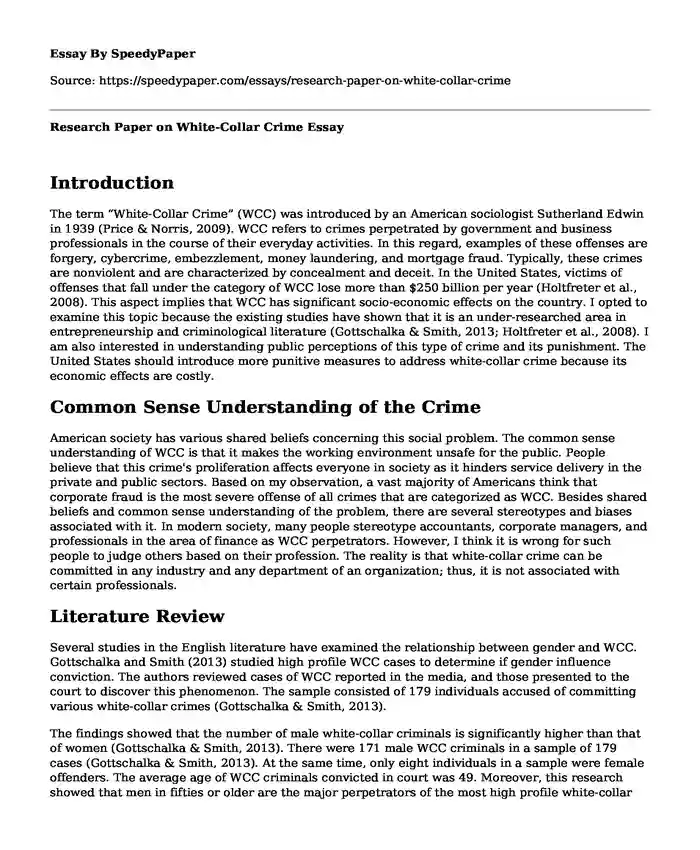 Research Paper on White-Collar Crime