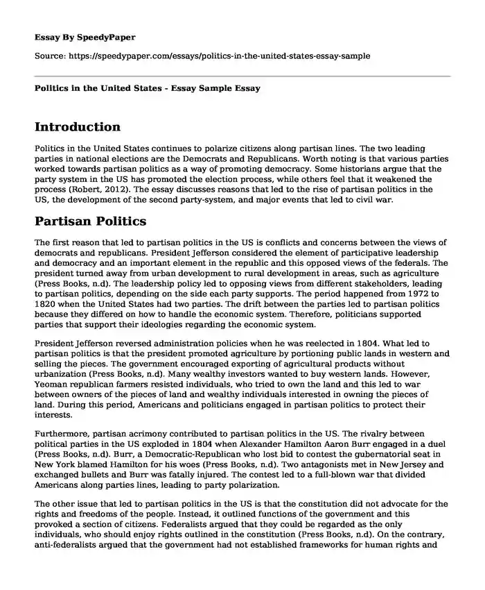 Politics in the United States - Essay Sample