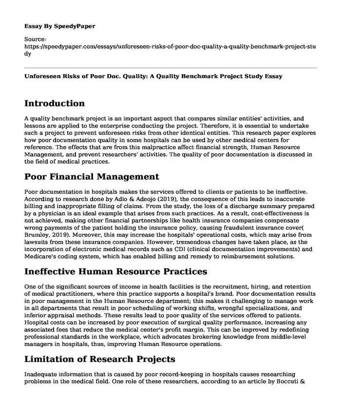 Unforeseen Risks of Poor Doc. Quality: A Quality Benchmark Project Study