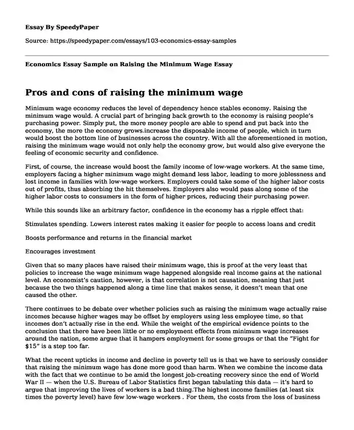 Economics Essay Sample on Raising the Minimum Wage