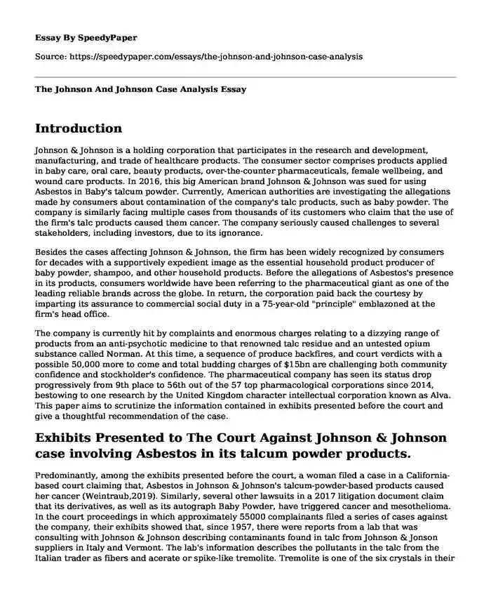 The Johnson And Johnson Case Analysis