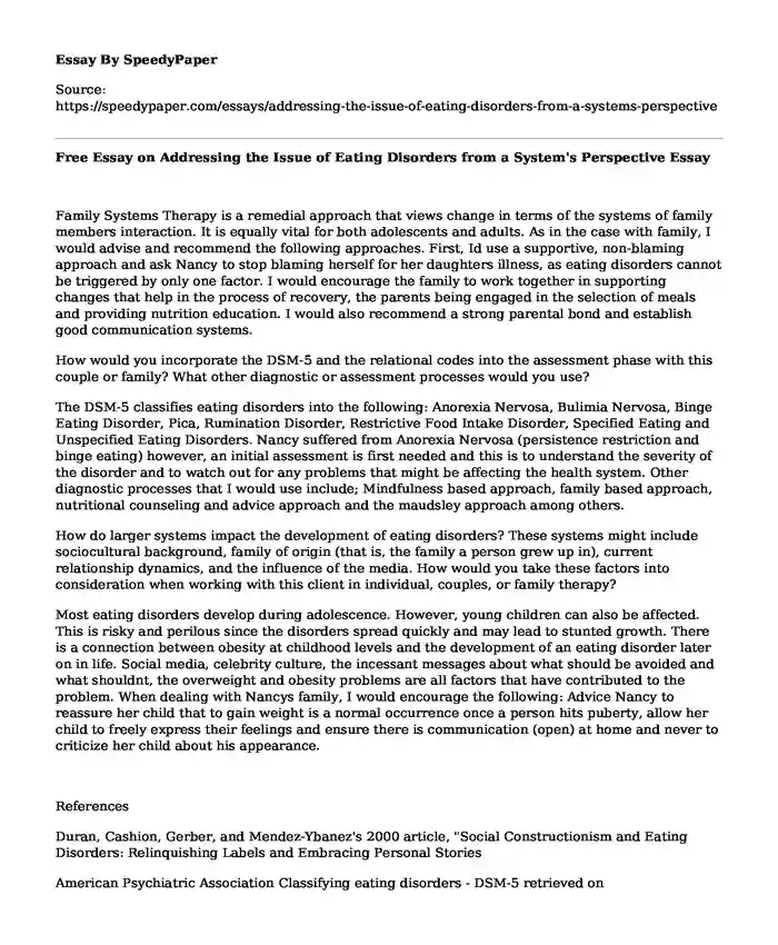 📌 Free Essay on Addressing the Issue of Eating Disorders from a System ...