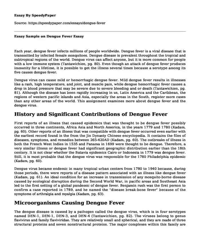  Essay Sample on Dengue Fever