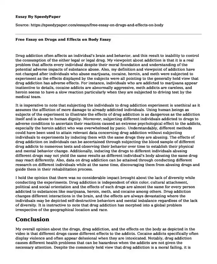 Free Essay on Drugs and Effects on Body