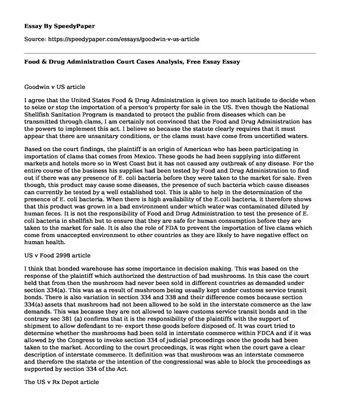 Food & Drug Administration Court Cases Analysis, Free Essay