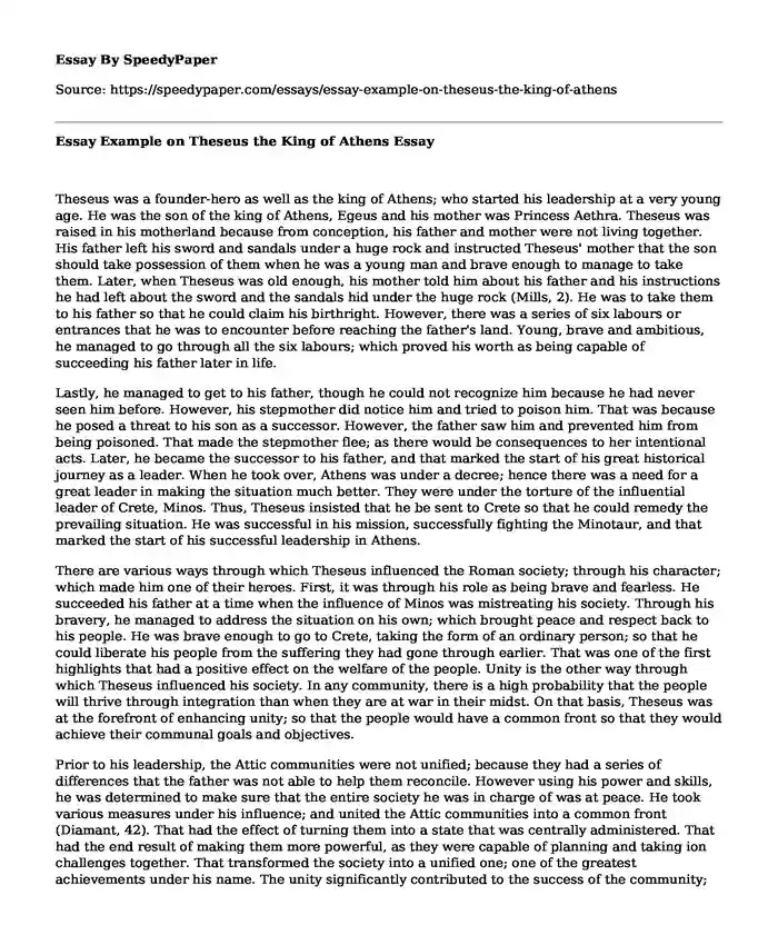 Essay Example on Theseus the King of Athens