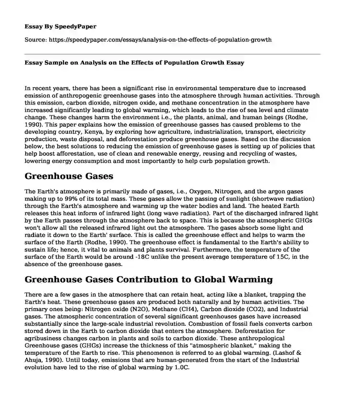 Essay Sample on Analysis on the Effects of Population Growth