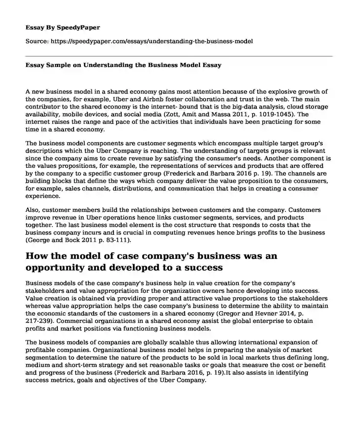Essay Sample on Understanding the Business Model