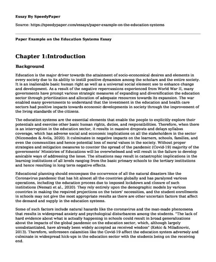 Paper Example on the Education Systems 