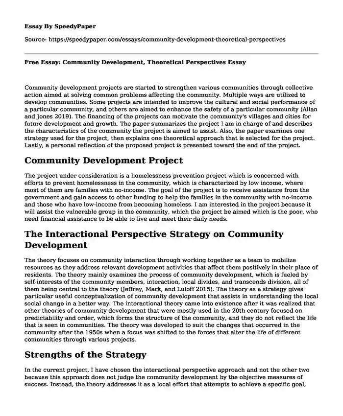 Free Essay: Community Development, Theoretical Perspectives