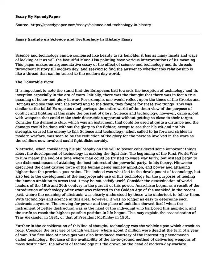 Essay Sample on Science and Technology in History