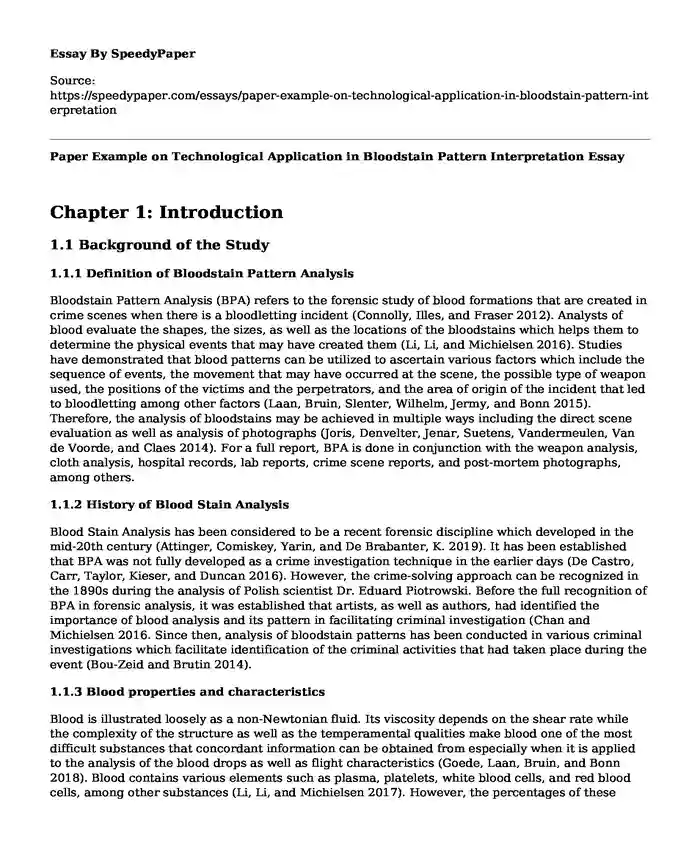 Paper Example on Technological Application in Bloodstain Pattern Interpretation