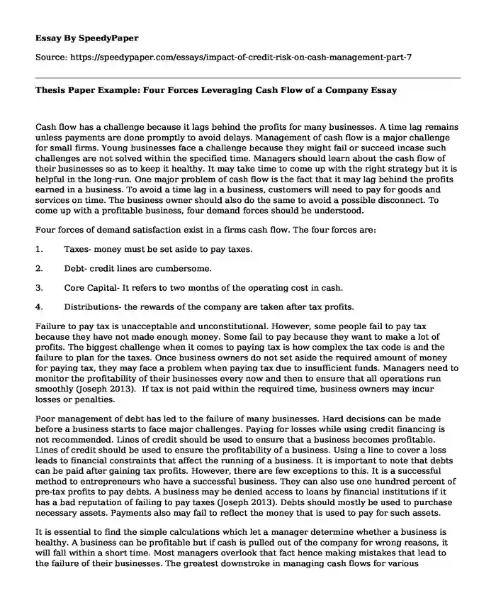 Thesis Paper Example: Four Forces Leveraging Cash Flow of a Company