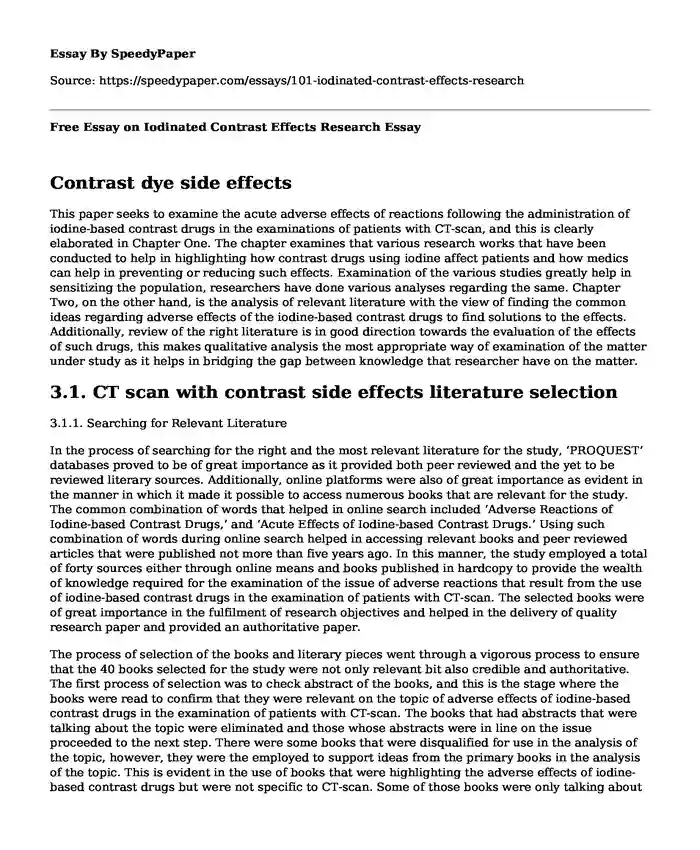 Free Essay on Iodinated Contrast Effects Research