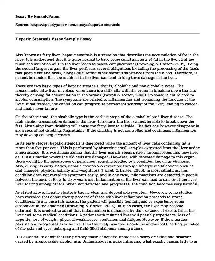 Hepatic Steatosis Essay Sample