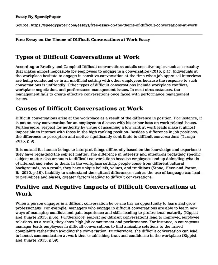 Free Essay on the Theme of Difficult Conversations at Work