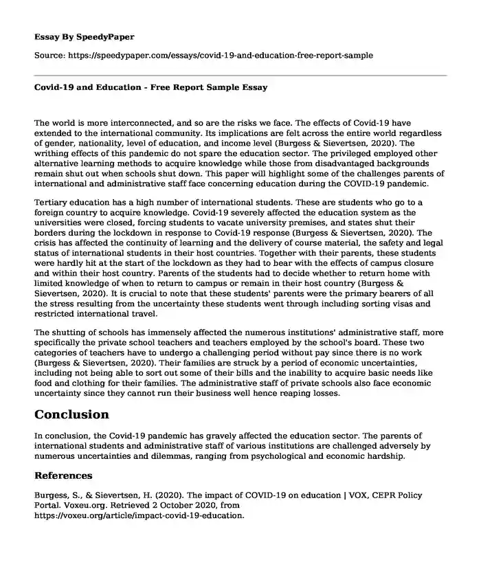 Covid-19 and Education - Free Report Sample