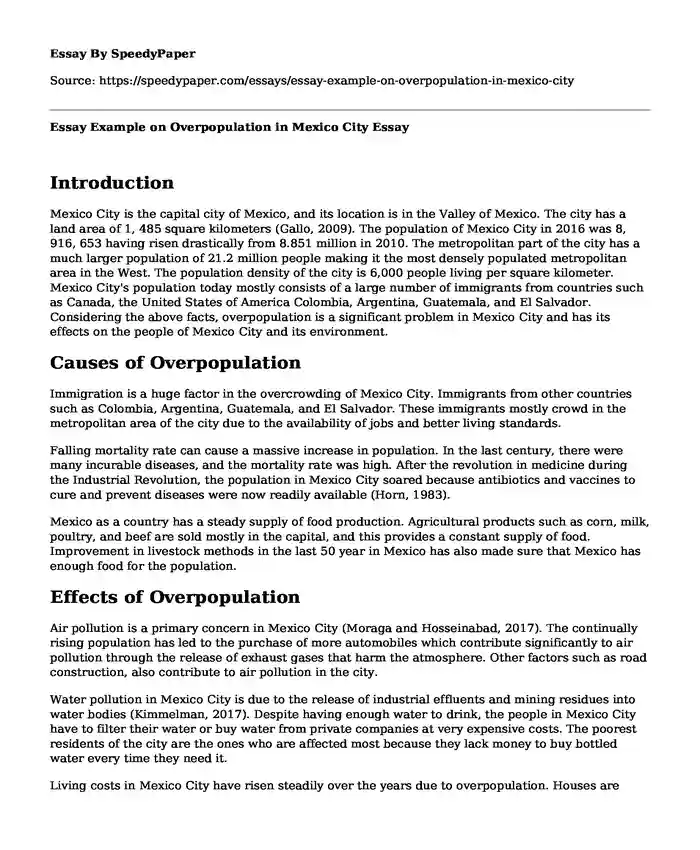 Essay Example on Overpopulation in Mexico City