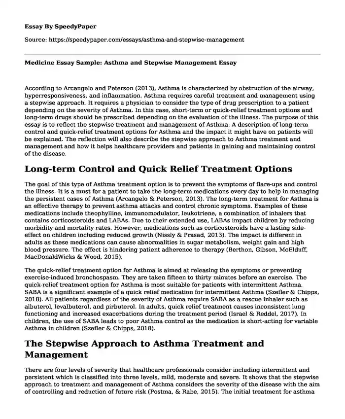 Medicine Essay Sample: Asthma and Stepwise Management