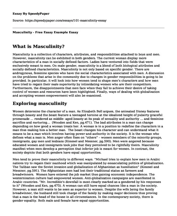 Masculinity - Free Essay Example