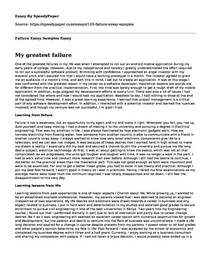 personal failure essay example