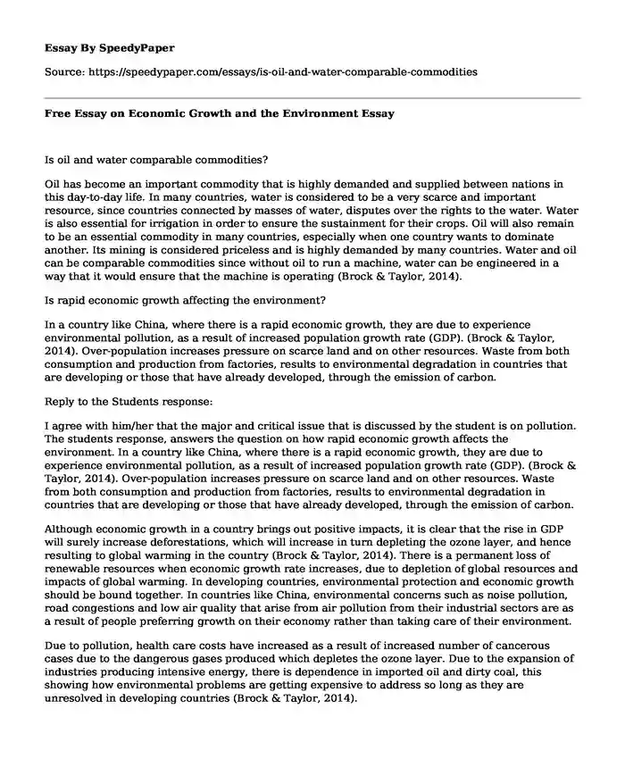 Free Essay on Economic Growth and the Environment