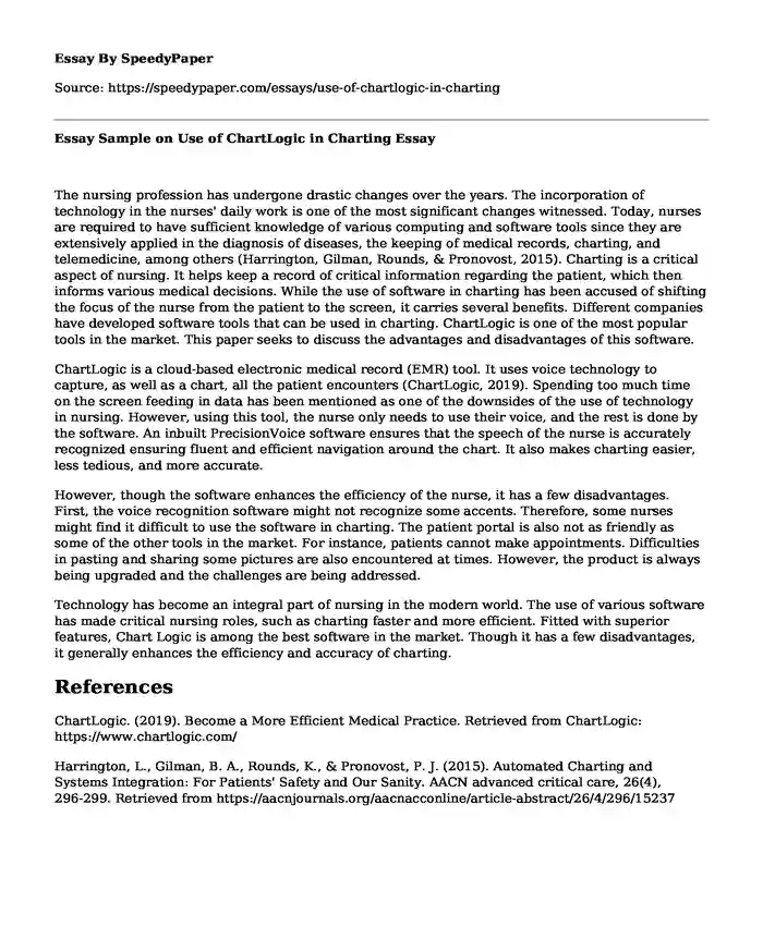 Essay Sample on Use of ChartLogic in Charting