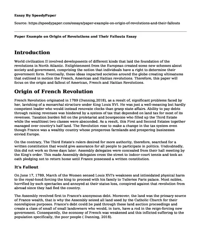 Paper Example on Origin of Revolutions and Their Fallouts