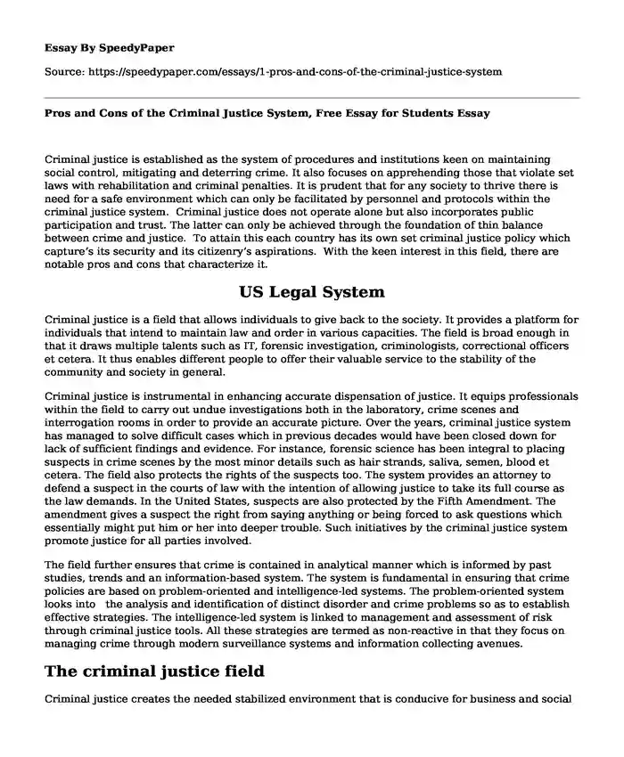 Pros and Cons of the Criminal Justice System, Free Essay for Students