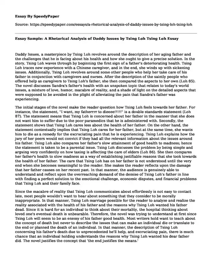 Essay Sample: A Rhetorical Analysis of Daddy Issues by Tsing Loh Tsing Loh
