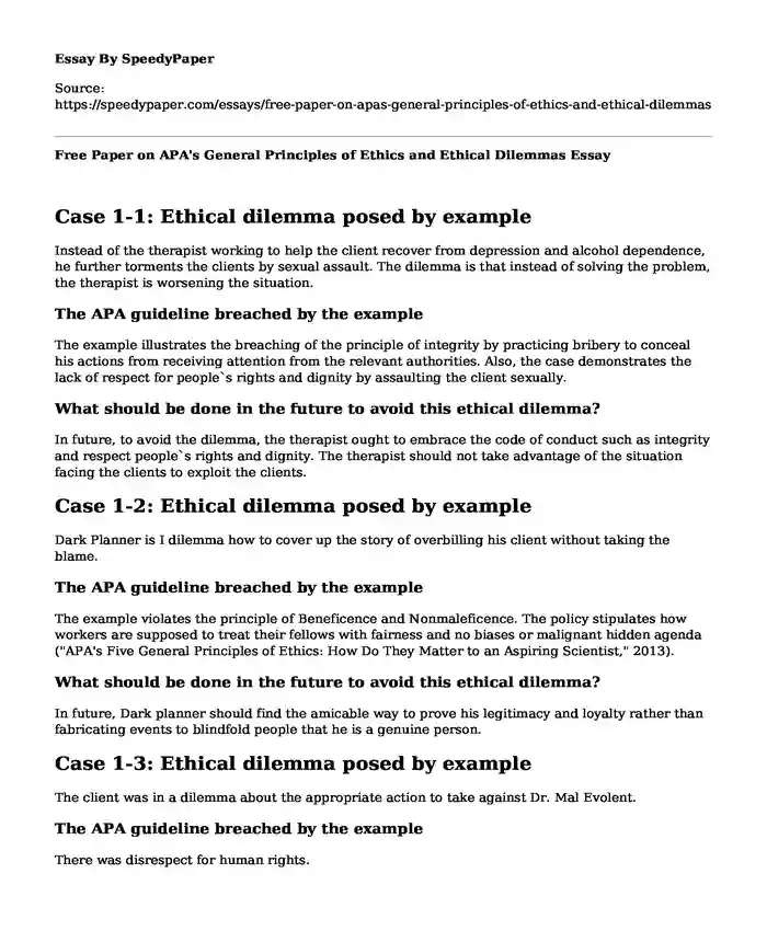 📗 Free Paper on APA's General Principles of Ethics and Ethical Dilemmas ...