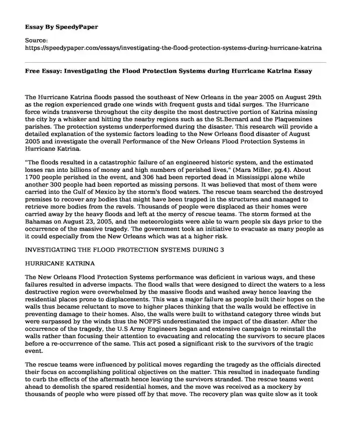 Free Essay: Investigating the Flood Protection Systems during Hurricane Katrina