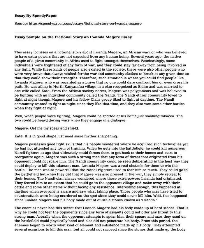 Essay Sample on the Fictional Story on Lwanda Magere
