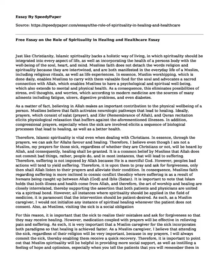 Free Essay on the Role of Spirituality in Healing and Healthcare