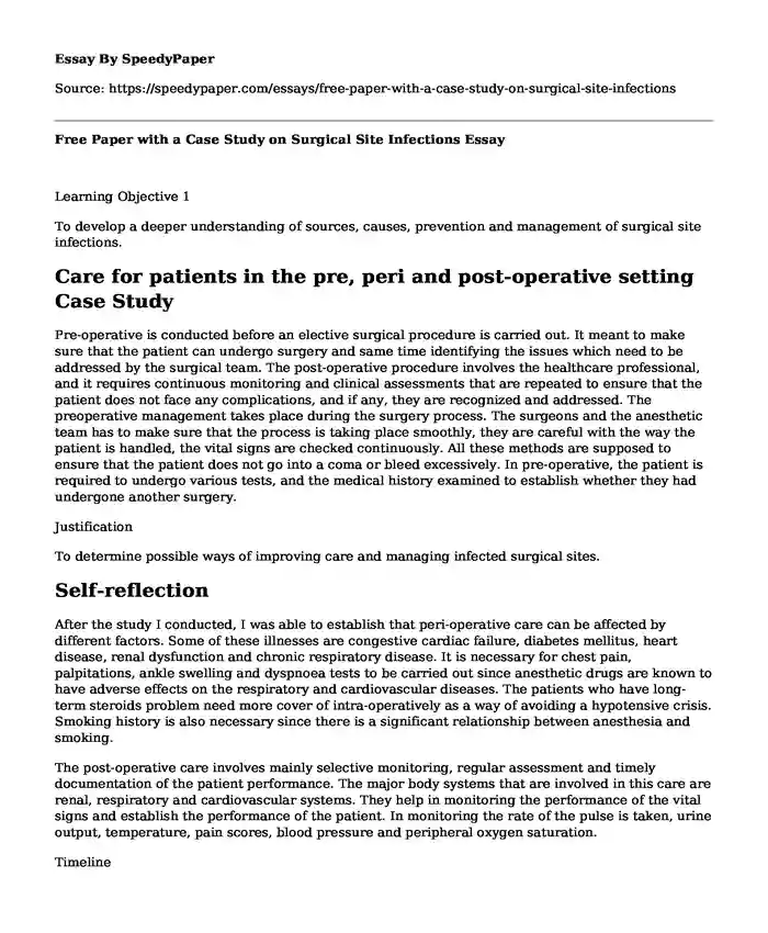 Free Paper with a Case Study on Surgical Site Infections