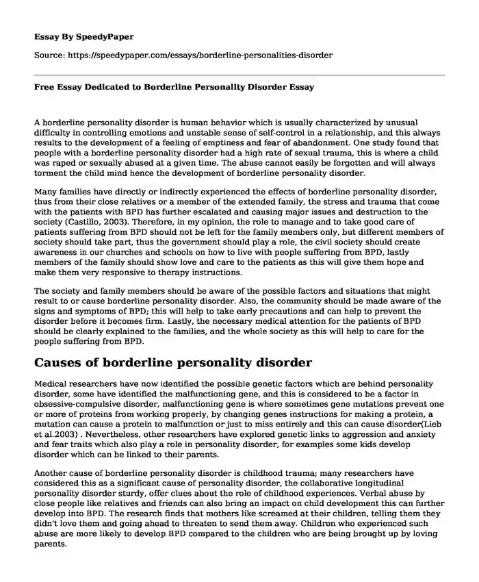 research paper thesis borderline personality disorder