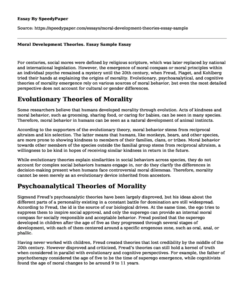 Moral Development Theories. Essay Sample