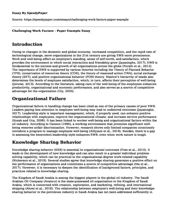 Challenging Work Factors - Paper Example