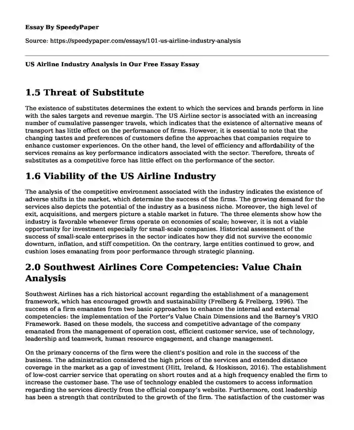 US Airline Industry Analysis in Our Free Essay