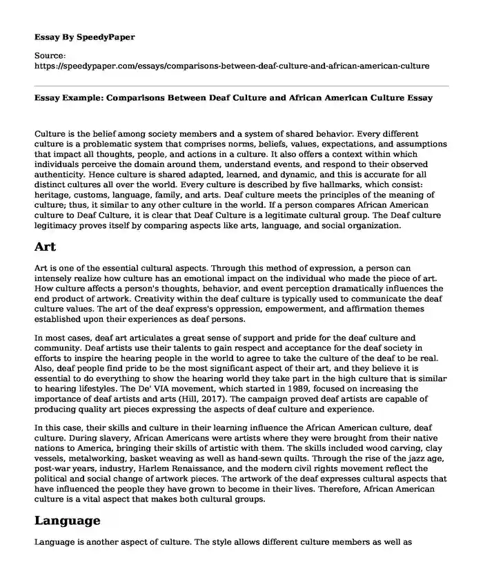 Essay Example: Comparisons Between Deaf Culture and African American Culture