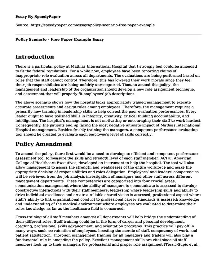 Policy Scenario - Free Paper Example